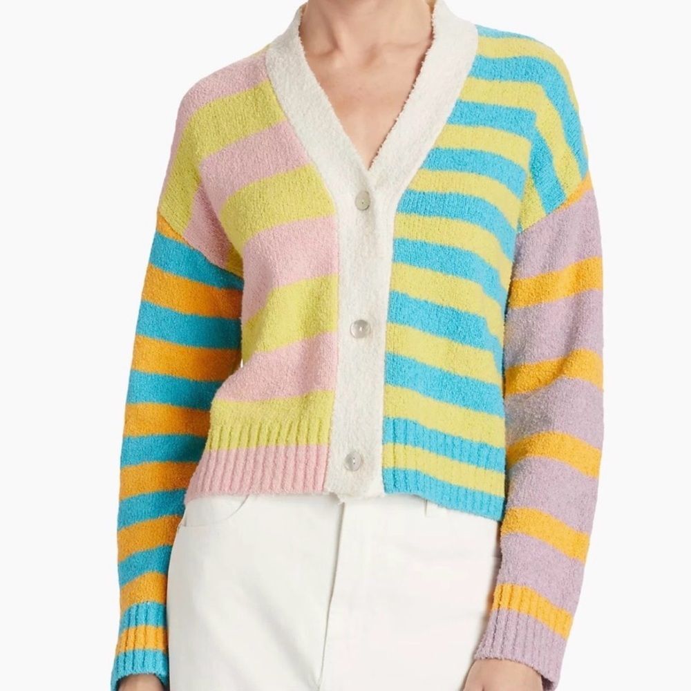 The Rails Geneva Mixed Stripe Cardigan Cashmere Blend Pink Yellow Size XL